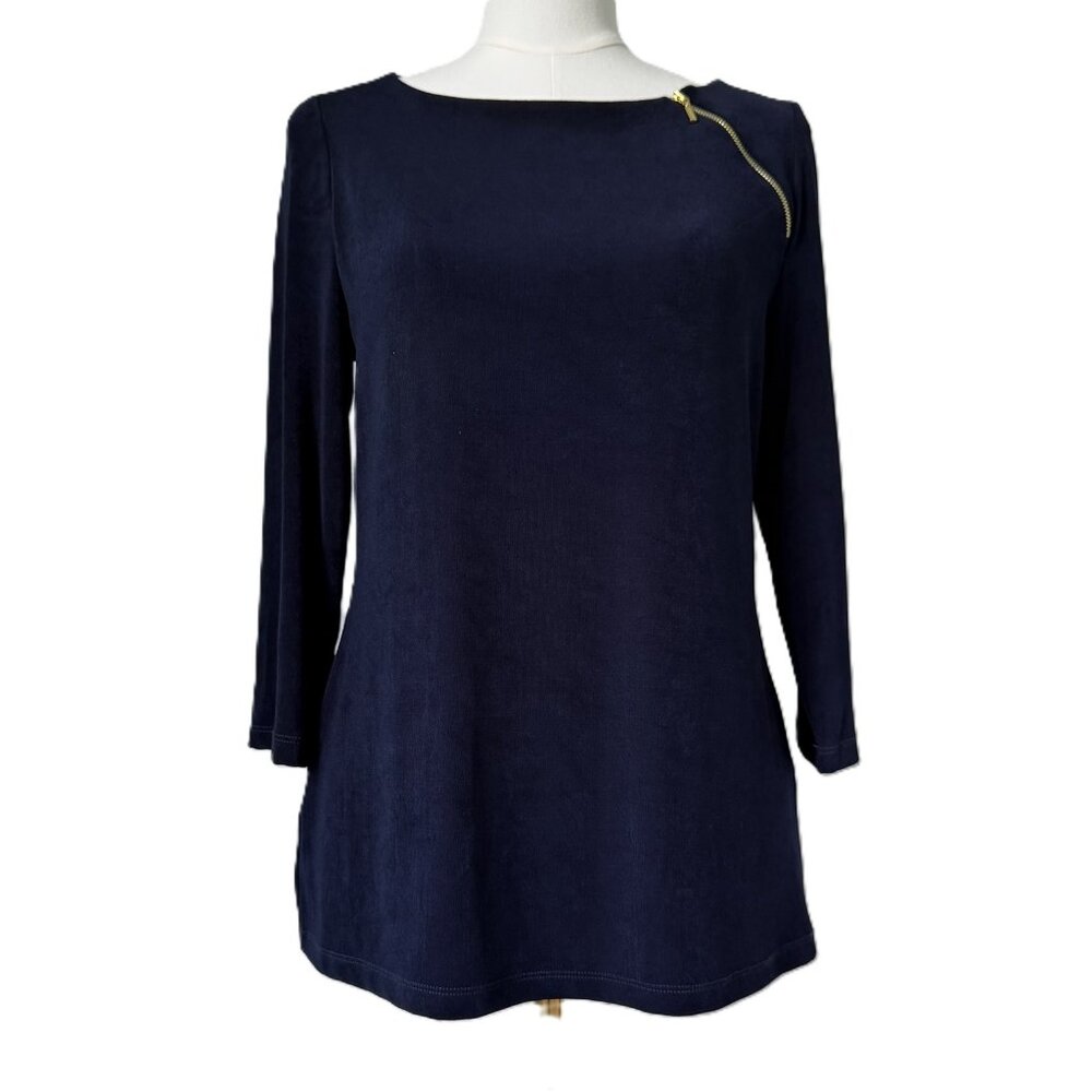 CHICO'S TRAVELERS | Navy Boatneck Top Sz S
